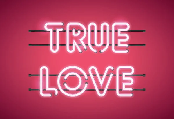 True Love Valentine Day Glowing Neon Sign — Stock Vector
