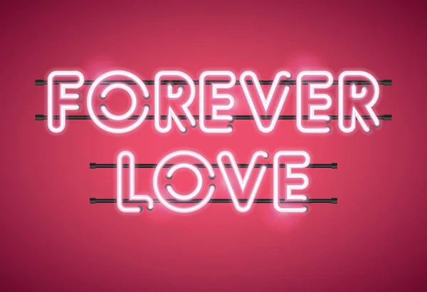 Forever Love Valentine Day Glowing Neon Sign — Stock Vector