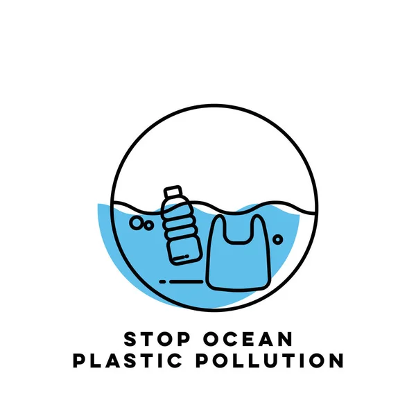 Plastik Atık Okyanus Kavram Deniz Kirliliği — Stok Vektör