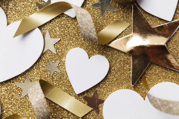 White Heart Shape Golden Glitter Backgrond — Stock Photo, Image