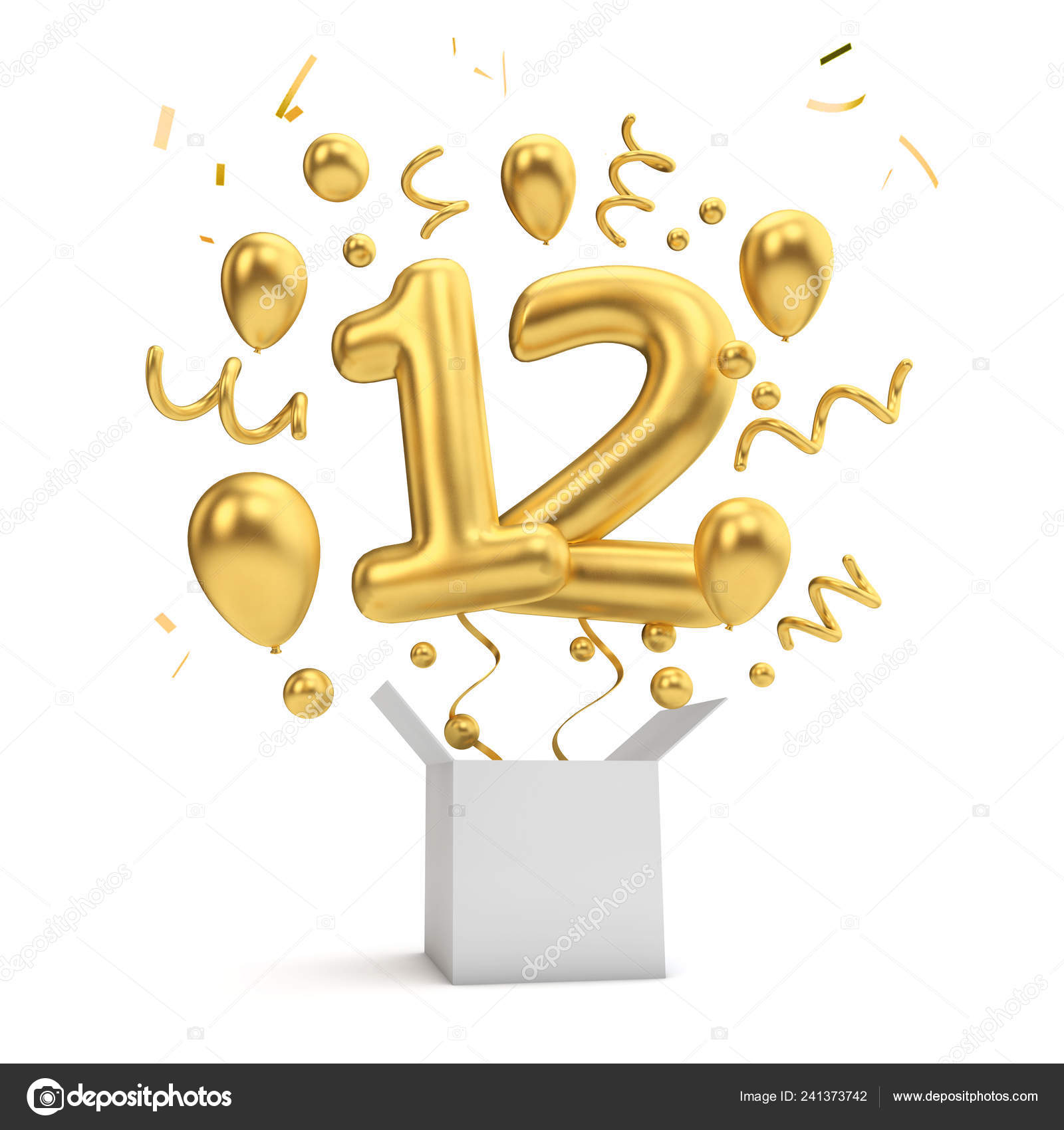 Happy 12Th Birthday Gold Surprise Balloon Box Rendering Stock Photo by  ©InkDropCreative 241373742