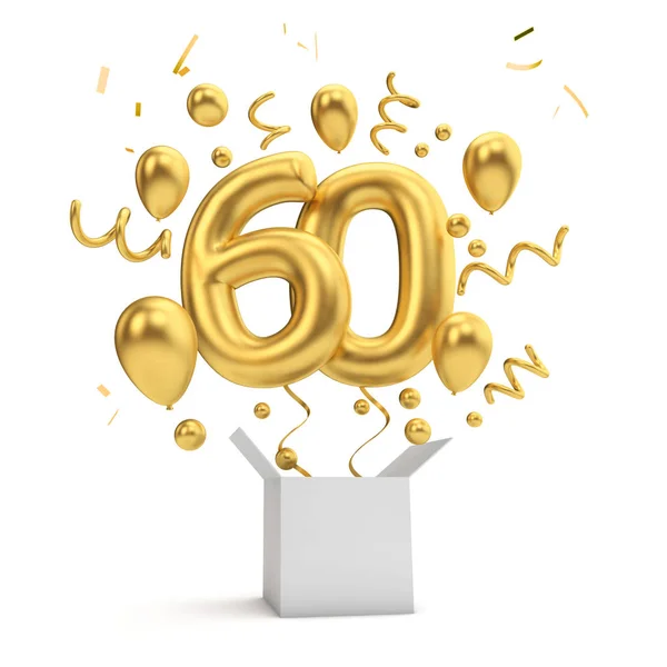 Happy 60Th Birthday Gold Surprise Balloon Box Rendering — Stock Photo, Image