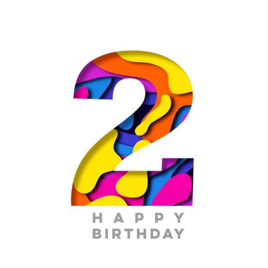 Sayı 2 Doğum günün kutlu renkli kağıt kesme tasarım