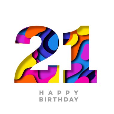 21 numaralı mutlu yıllar renkli kağıt kesme tasarım