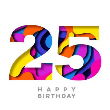 25 numaralı mutlu yıllar renkli kağıt kesme tasarım