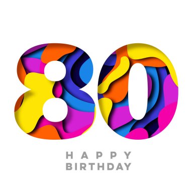Number 80 Happy Birthday colorful paper cut out design clipart