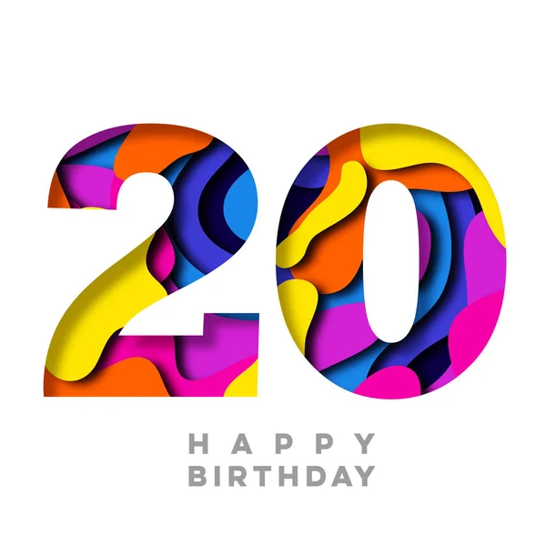20号生日快乐五颜六色的剪纸设计 — 图库照片