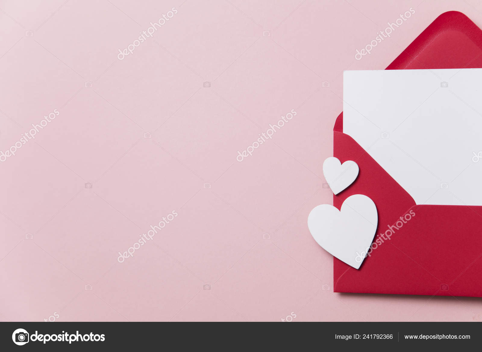 Love letter. white card with red paper envelope mock up Stock Photo