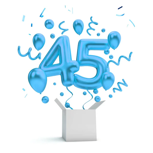 Gelukkig 45E Verjaardag Blauw Ballon Vak Verrassen Rendering — Stockfoto