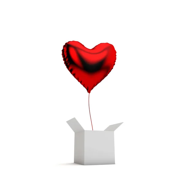 Kalp Folyo Balon Sürpriz Hediye Kutusu Şeklinde Render — Stok fotoğraf