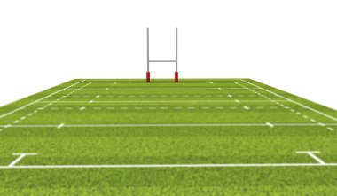 Rugby saha çizgileri ve gol. 3D render