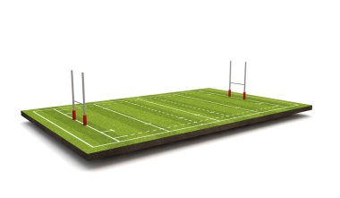Rugby saha çizgileri ve gol. 3D render