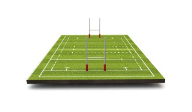Rugby saha çizgileri ve gol. 3D render