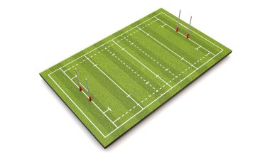 Rugby saha çizgileri ve gol. 3D render
