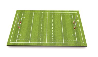 Rugby saha çizgileri ve gol. 3D render