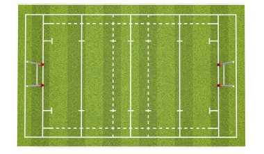 Rugby saha çizgileri ve gol. 3D render