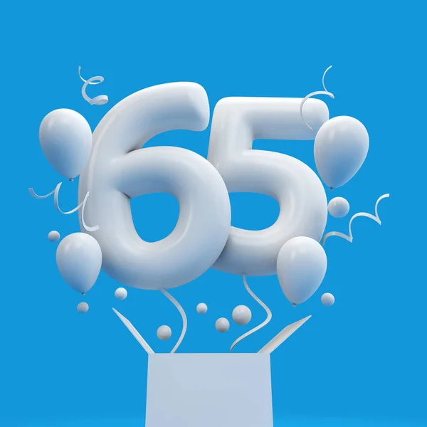 Happy 65Th Birthday Surprise Balloon Box Rendering — Stock Photo, Image