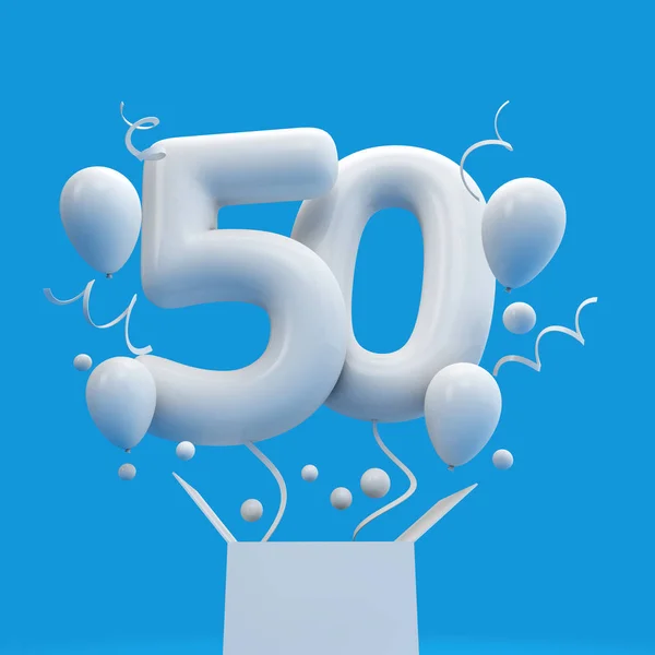 Happy 50Th Birthday Surprise Balloon Box Rendering — Stock Photo, Image