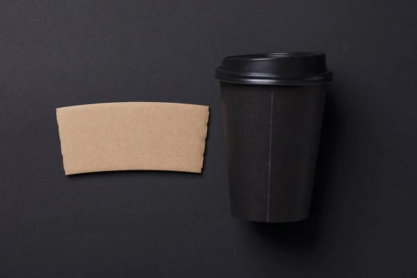 Zwarte Koffie Beker Met Lege Bruin Label — Stockfoto