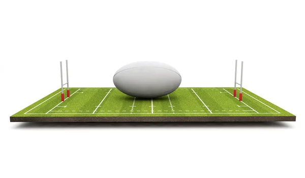 Rugby Pitch Met Bal Doelpalen Render — Stockfoto