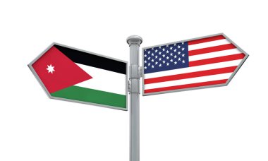 Jordan ve Amerika bayrağı farklı yönde hareket. 3D render