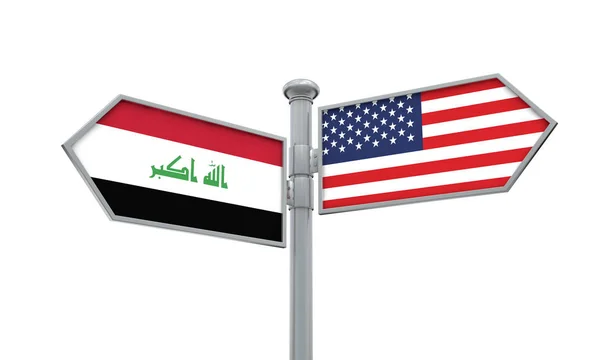 Flaga Iraku Ameryce Innym Kierunku Renderowania — Zdjęcie stockowe