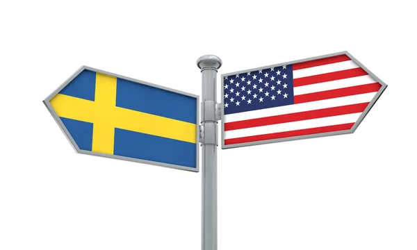 Bandeira Suécia América Movendo Direção Diferente Renderização — Fotografia de Stock