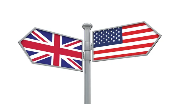 Bandera Del Reino Unido Estados Unidos Moviéndose Dirección Diferente Renderizado —  Fotos de Stock