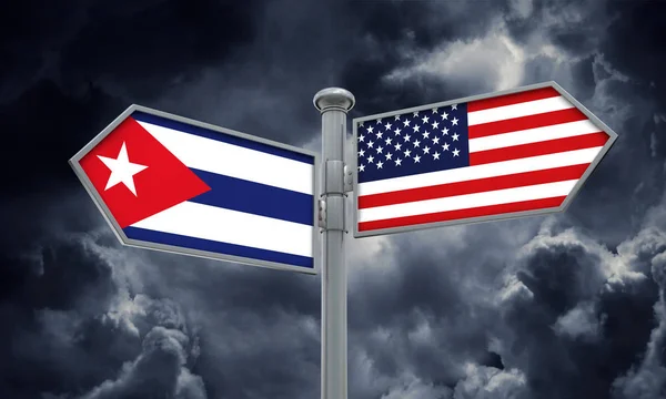 Cuba Drapeau Américain Déplaçant Dans Une Direction Différente Rendu — Photo