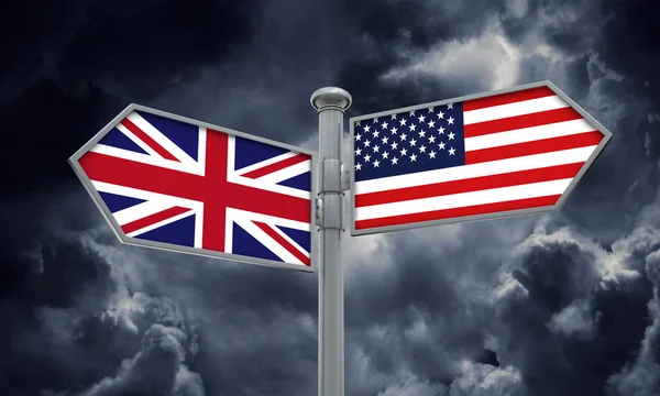 Bandera Del Reino Unido Estados Unidos Moviéndose Dirección Diferente Renderizado —  Fotos de Stock