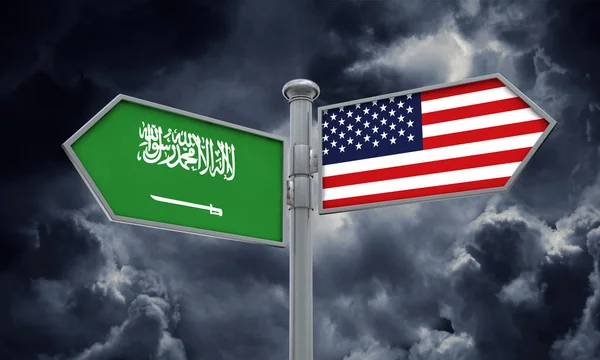 Flaga Arabii Saudyjskiej Ameryce Innym Kierunku Renderowania — Zdjęcie stockowe