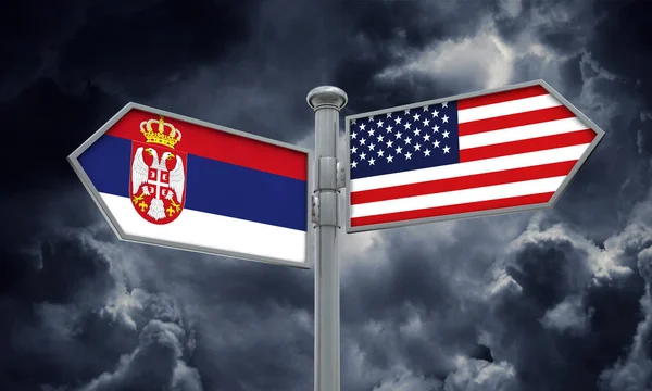 Сербія Америці Прапор Рухається Іншому Напрямку Рендерінг — стокове фото