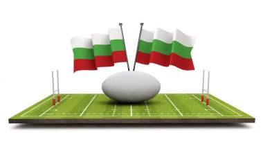 Bulgaristan bir ragbi topu ve zift ile işaretler. 3D render