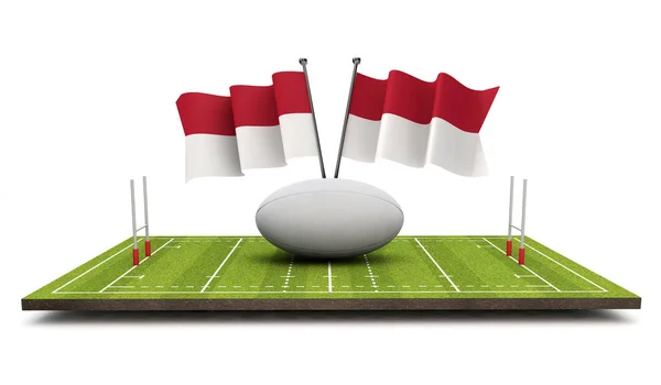 Indonesien Flaggor Med Rugby Boll Och Tonhöjd Rendering — Stockfoto