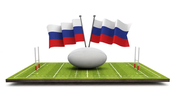 Russie Drapeaux Avec Ballon Rugby Terrain Rendu — Photo