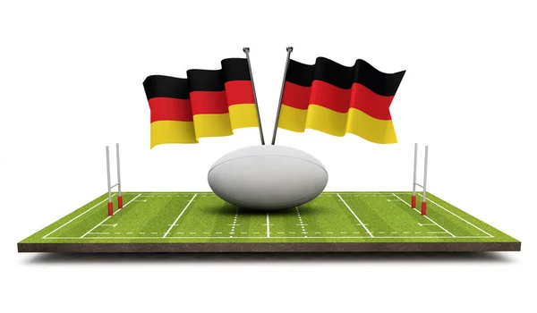 Germany Flags Rugby Ball Pitch Rendering — Stock Photo, Image
