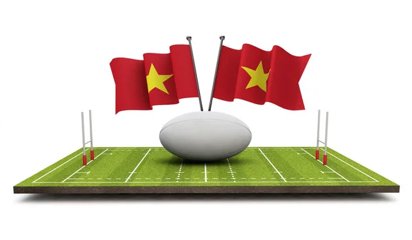 Bandeiras Vietnã Com Uma Bola Rugby Arremesso Renderização — Fotografia de Stock