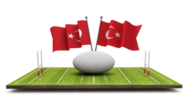 Turkiet Flaggor Med Rugby Boll Och Tonhöjd Rendering — Stockfoto