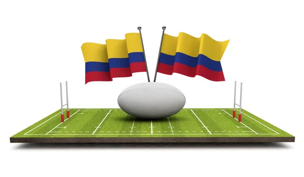 Kolumbianische Flaggen Mit Einem Rugbyball Und Spielfeld Darstellung — Stockfoto