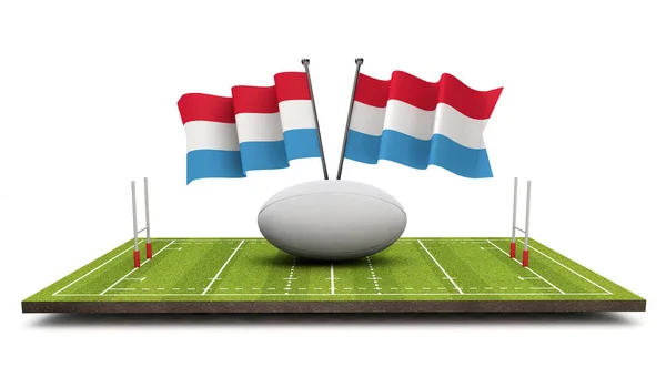 Luxembourg Flags Rugby Ball Pitch Rendering — Stock Photo, Image