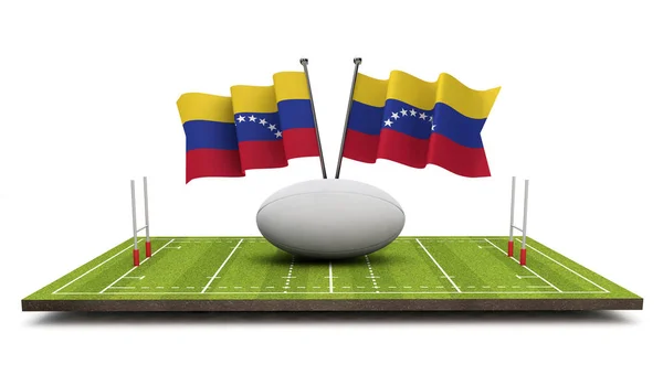 Venezuela Fahnen Mit Einem Rugbyball Und Rasen Darstellung — Stockfoto