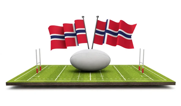 Drapeaux Norvège Avec Ballon Rugby Terrain Rendu — Photo