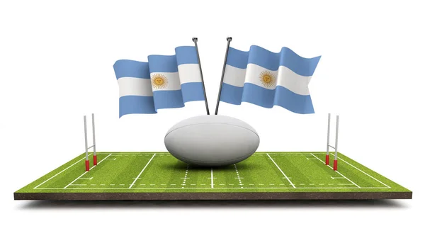 Banderas Argentina Con Pelota Rugby Lanzamiento Renderizado — Foto de Stock