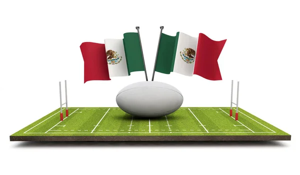 México Banderas Con Una Pelota Rugby Lanzamiento Renderizado —  Fotos de Stock