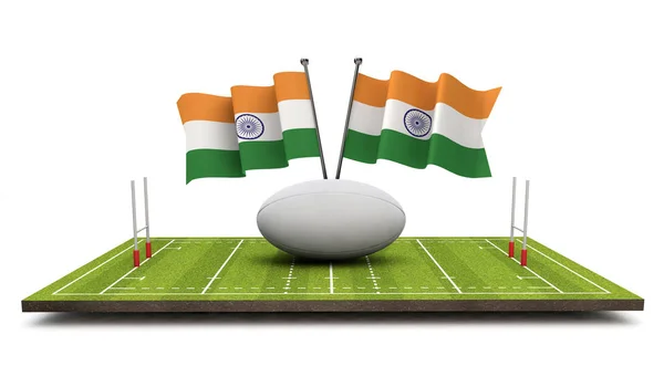 India Bandiere Con Una Palla Rugby Lancio Rendering — Foto Stock