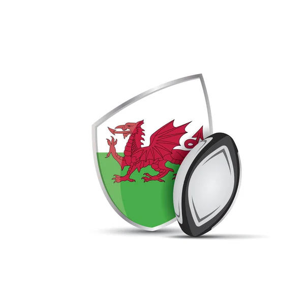 Wales Ragby Štít Rugby Míč — Stockový vektor