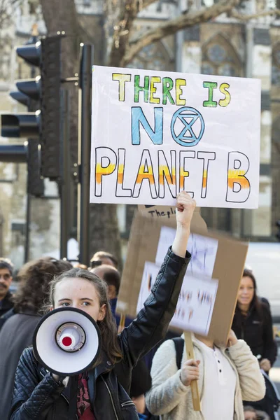 London February 2019 Protestors Banners Youth Strike Climate March Central — Stock Photo, Image