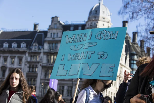London Storbritannien Februari 2019 Demonstranter Med Banderoller Ungdom Strejk För — Stockfoto