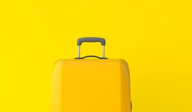 Sarı bir arka plan sarı seyahat bavul. 3D render