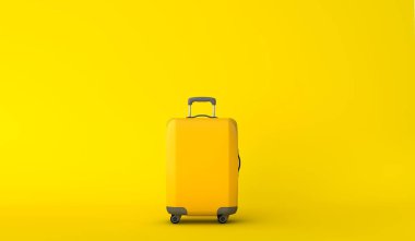 Sarı bir arka plan sarı seyahat bavul. 3D render